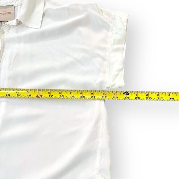 Casa Cabana Sammie White Blouse Button Up Pleated Back Cuffed Womens Size Large - Picture 8 of 9